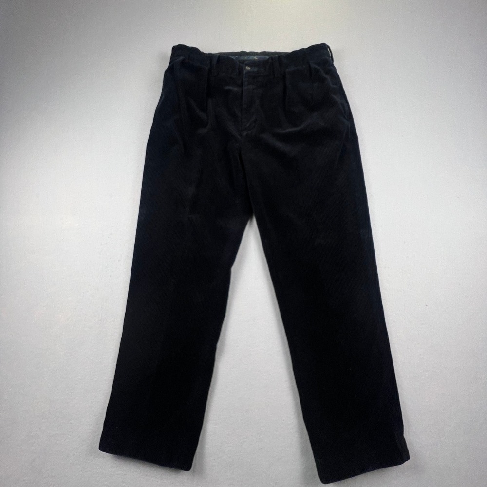 VTG Polo Ralph Lauren Ethan Pant Mens 36/32 Black Corduroy Pleated Trousers